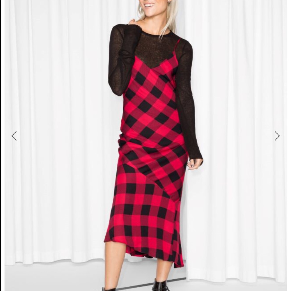 & other stories checked red slip dress